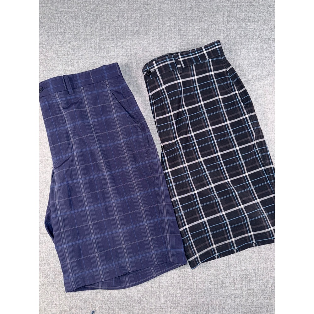 Kirkland Signature Mens Performance Golf Shorts Size 34 Plaid Blue 2 Pair Costco